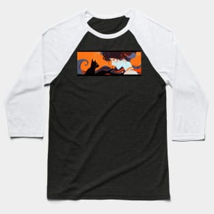 Woman and black cat (orange) Baseball T-Shirt